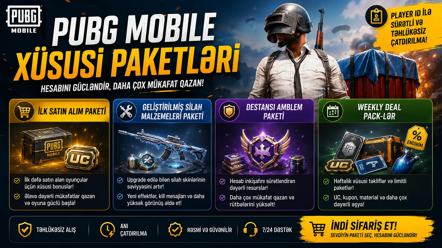 PUBG Mobile Xüsusi Paketləri Nədir? İlk Satın Alım Paketi, Silah Malzemələri, Destansı Amblem və Weekly Deal Pack Bələdçisi | SKY Blog